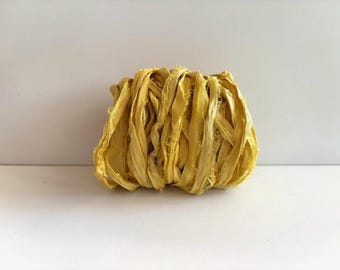 Silk Sari Ribbon - Recycled Sari Silk Ribbon - Goldenrod, 10 Yards Journaling Ribbon