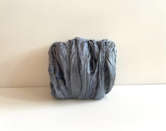Recycled Sari Silk Ribbon - Silk Sari Ribbon - Charcoal Gray Ribbon Yardage, 10 Yds - Silk Ribbon Scraps