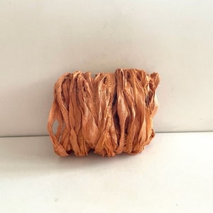 Recycled Sari Silk Ribbon - Sari Silk Ribbon Yardage - Terra Cotta, 10 Yds Fiber Art Ribbon