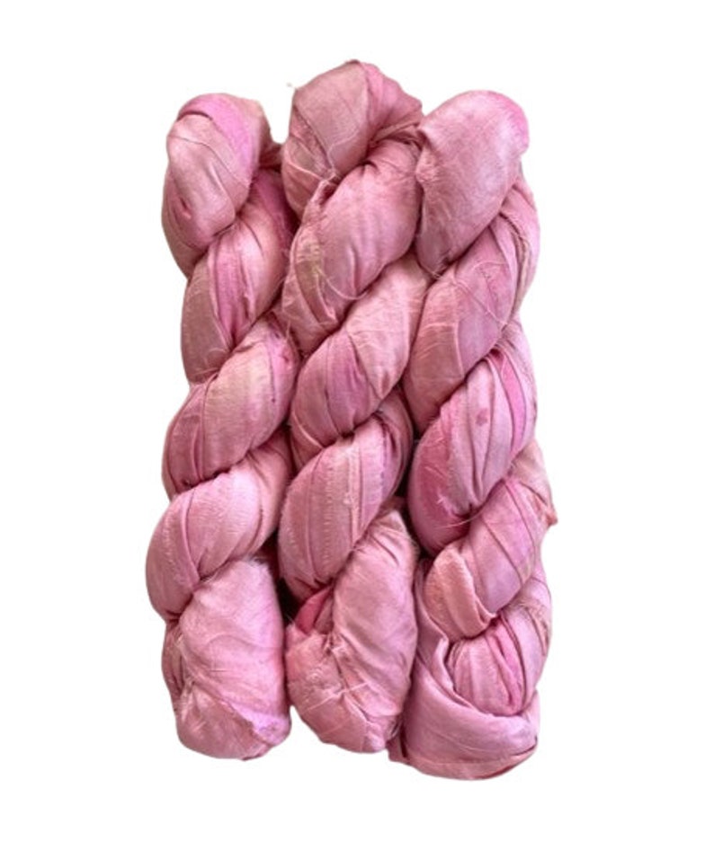 Sari Silk Ribbon Recycled Silk Sari Ribbon Pink Ombre, Hot Pink, Dark Pink, 5 Yds Each, 15 Yds Total image 3