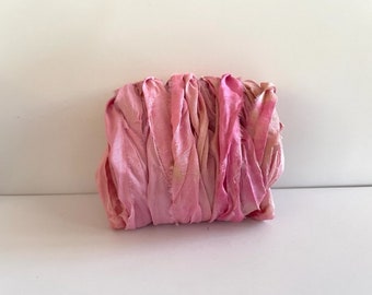 Sari Silk Ribbon - Recycled Sari Silk Ribbon, Pink Ombre - 10 Yards Pink Ribbon