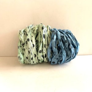 10 Yards Sari Silk Ribbon - Recycled Silk  Sari Ribbon - Mint Dot & Blue Dot, 5 Yards Each