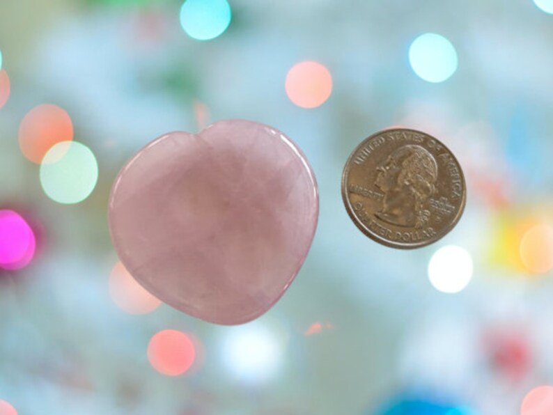 Rose Quartz Heart Worry Stone Pink Crystal Worry Stone Meditation, Soothing Stone image 2