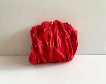 Recycelte Seide Sari Band - Rotes Sari Seidenband, 10 Meter - Scrapbooking Zubehör