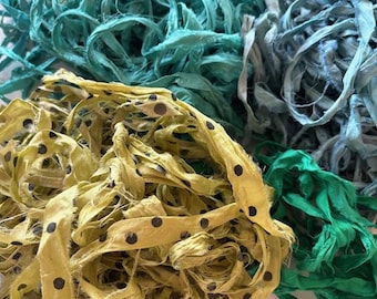 Sari Silk Ribbon - Recycled Silk Sari Ribbon - Multi Colored Sari Ribbon - Sari Silk Remnants