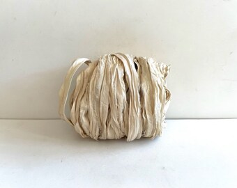 Sari Silk Ribbon - Antique Linen Recycled  Silk Ribbon - 10 Yards Journaling Ribbon
