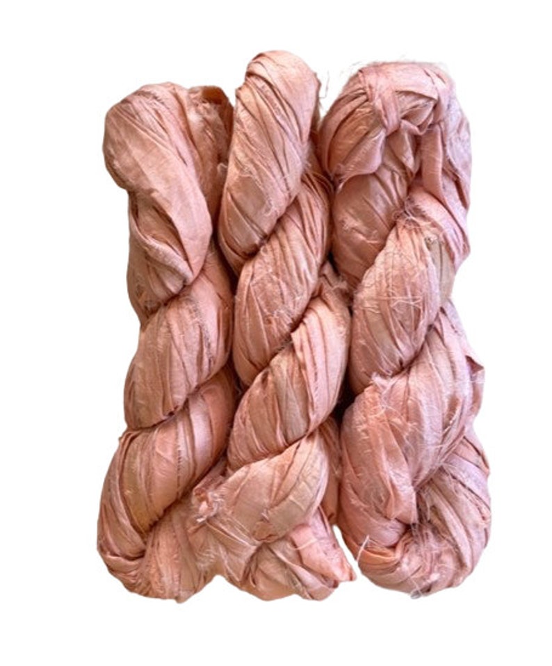 Peach Sari Silk Ribbon Recycled Silk Sari Ribbon 10 Yds Sari Fabric Ribbon image 2