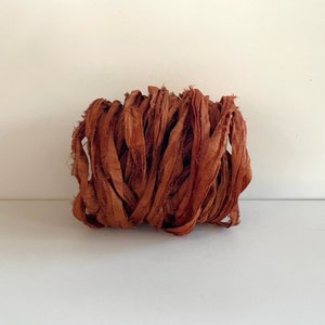 Silk Sari Ribbon - Recycled Sari Silk Ribbon - Rust, 10 Yards Journaling Ribbon