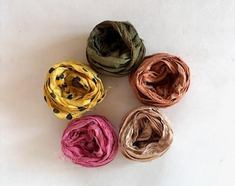 5 Color Sari Silk Sampler - Recycled Silk Sari Ribbon - 5 Multi Colors, 2 Yds Each, 10 Yds Total Journaling Ribbon