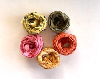 5 Color Sari Silk Sampler - Recycled Silk Sari Ribbon - 5 Multi Colors, 2 Yds Each, 10 Yds Total Journaling Ribbon