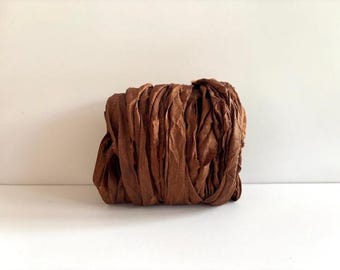 Brown Sari Silk Ribbon - Recycled Silk  Sari Ribbon - Brown Sari Ribbon, 10 Yds Total