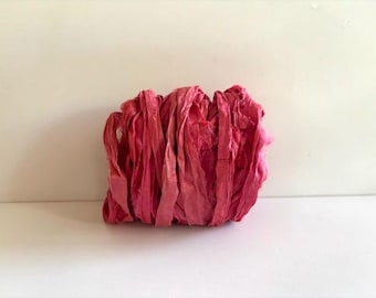 Sari sidenband - Återvunnet sidenband - Vattenmelonrosa, 10 meter sari tygband