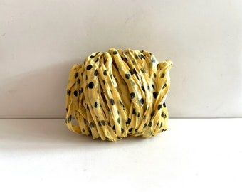 Yellow Polka Dot Sari Silk Ribbon - Recycled Sari Silk Ribbon Yardage - 10 Yds, Dotted Weaving Ribbon