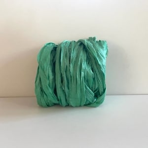 Sari Silk Ribbon - Recycled Sari Silk Ribbon - Dark Mint, 10 Yards Ribbon Yardage