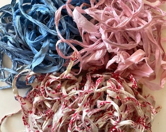 Sari Silk Ribbon - Recycled Silk Sari Ribbon - Multi Colored Sari Ribbon Scraps