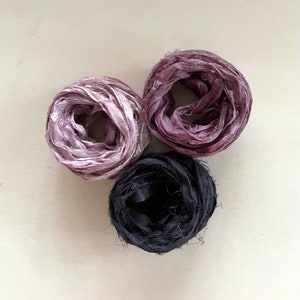 Sari Silk Ribbon - Recycled Silk Sari Ribbon - Iris, Grape, Navy, 5 Yds Each, 15 Yds Total