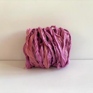 12 Yards Sari Silk Ribbon - Recycled Silk  Sari Ribbon - THIN Fuchsia Pink Sari Silk