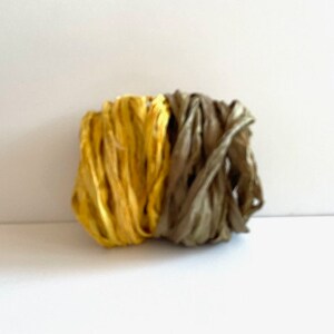 10 Meter Sari Band - Recycelte Sari Seidenband - Goldrute & Olive, je 5 Meter
