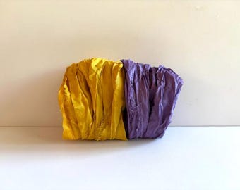 Silk Sari Ribbon - Recycled Sari Silk Ribbon - Goldenrod & Grape Sari Ribbon, 5 Yds each, 10 Yards Total
