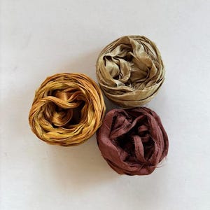 Recycled Sari Silk Ribbon - Sari Silk Ribbon - Gold, Khaki & Brown, 5 Yards Each, 15 Yards Total