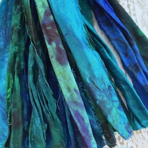 Tie Dye Sari Silk Ribbon - Blue/Green/Purple Tie Dye Sari Silk, 10 Yds Mixed Media Ribbon