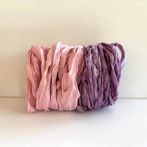 10 Yards Sari Silk Ribbon - Recycled Sari Silk Ribbon - Pink & Orchid, 5 Yards Each Color