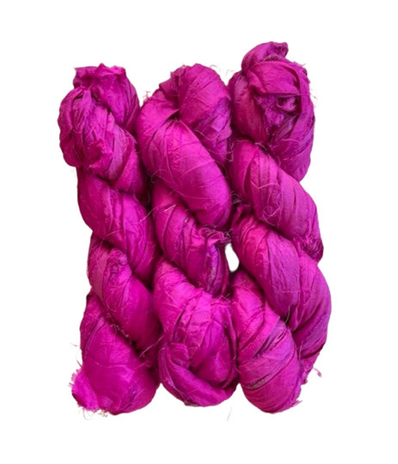 Sari Silk Ribbon Recycled Silk Sari Ribbon Pink Ombre, Hot Pink, Dark Pink, 5 Yds Each, 15 Yds Total image 5