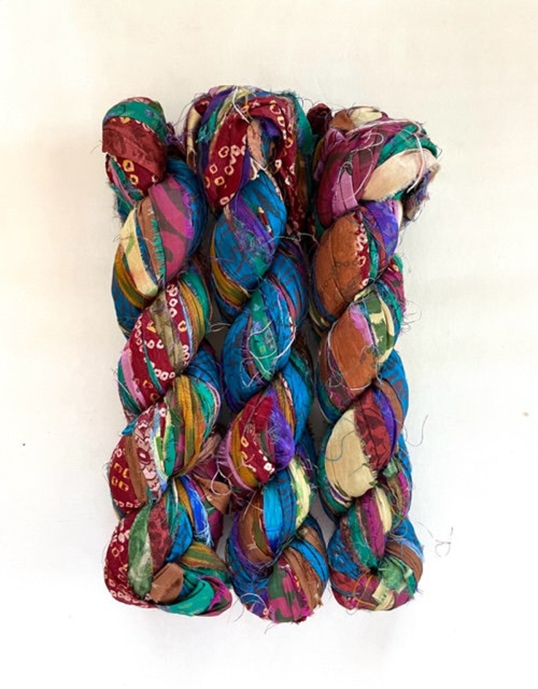 100 Gram Recycled Sari Silk Ribbon - Sari Silk Ribbon Skein - Multi ...