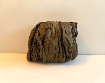 Recycled Silk Sari Ribbon - Sari Silk Ribbon - Olive Green, 10 Yards