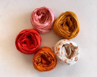 5 Color Sari Silk Sampler - Recycled Silk Sari Ribbon - 5 Multi Warm Colors, 2 Yds Each, 10 Yds Total Journaling Ribbon