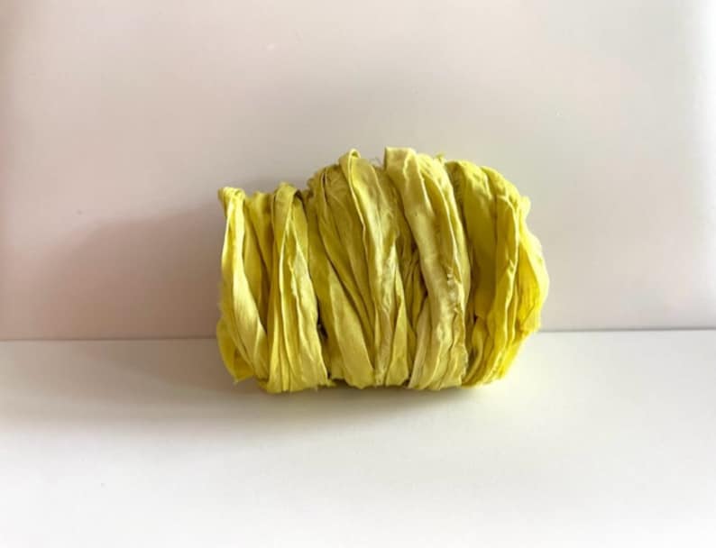 Silk Sari Ribbon Recycled Sari Silk Ribbon Yellow, 10 Yards Journaling Ribbon image 1