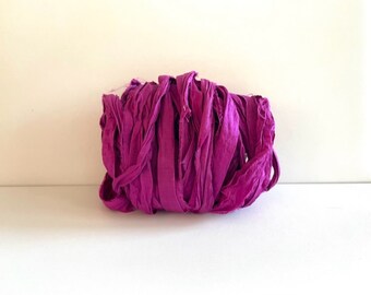 Sari Silk Ribbon - Recycled Sari Ribbon Yardage - Magenta, 10 Yards Journaling Ribbon