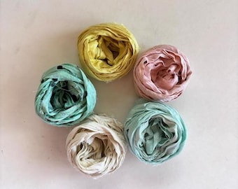 5 Color Sari Silk Sampler - Recycled Silk Sari Ribbon - 5 Soft Pastel Colors, 2 Yds Each, 10 Yds Total