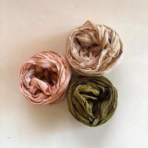 Sari Silk Ribbon - Recycled Silk Sari Ribbon - Peach, Sand, Olive, 5 Yds Each, 15 Yds Total