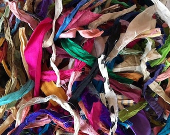 Silk Sari Ribbon Short Scraps - Multi Colored Recycled Silk Pieces - Sari Silk Remnants