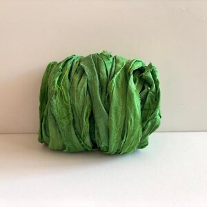 Sari Silk Ribbon - Recycled Sari Ribbon Scraps - Green Sari Silk, 10 Yds