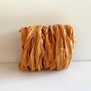 10 Yds Sari Silk Ribbon - Recycled Sari Silk Ribbon - Gold Journaling Ribbon, Sari Ribbon Strips