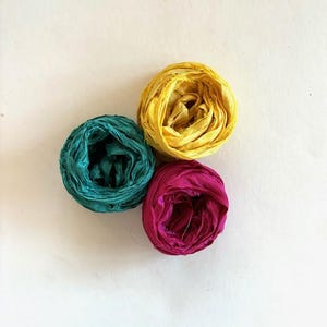 Recycled Sari Silk Ribbon - Teal, Goldenrod & Magenta Ribbon - 5 Yds Each, 15 Yds Total