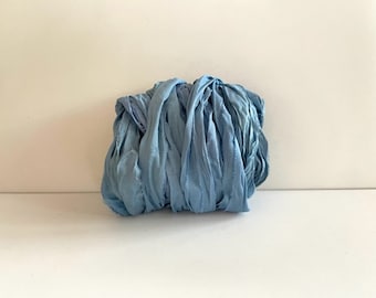 10 Yards Silk Sari Ribbon - Recycled Sari Silk Ribbon - Blue Sari Ribbon Yardage