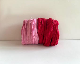 Seiden-Sari-Band - Recycelte Sari-Seidenband - Rot und Pink, je 5 Meter, insgesamt 10 Meter