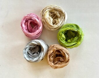 5 Color Sari Silk Sampler - Recycled Silk Sari Ribbon - 5 Multi Dusty Colors, 2 Yds Each, 10 Yds Total