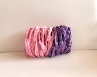 10 Yards Sari Silk Ribbon - Recycled Sari Silk Ribbon - Pink & Orchid, 5 Yards Each Color