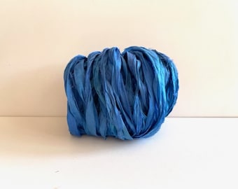 Royal Blue Silk Sari Ribbon - Recycled Sari Silk, 10 Yards Journaling Ribbon