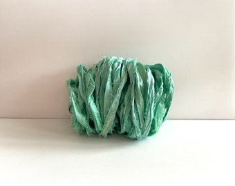 Sari Silk Ribbon - Recycled Sari Silk Ribbon - Mint, 10 Yards Scrapbook Ribbon, Lot M