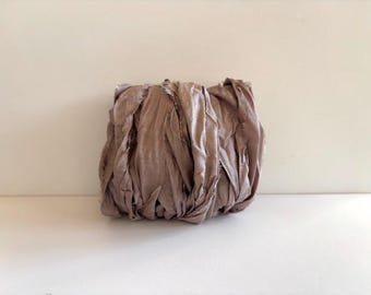 Recycled Silk Sari Ribbon - Sari Silk Ribbon Yardage - Mushroom, 10 Yards Mixed Media Ribbon