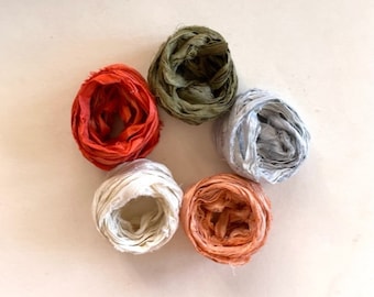 5 Multi Color Sari Silk Sampler - Recycled Silk Sari Ribbon - 5 Multi Colors, 2 Yds Each, 10 Yds Total Journaling Ribbon