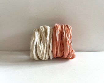 10 Yds Sari Silk Ribbon - Recycled Sari Silk Yardage - Antique White & Peach, 5 Yds Each