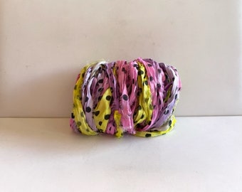 Tye Dye Polka Dot Sari Silk Ribbon - Recycled Sari Silk Ribbon Yardage - 10 Yds, Dotted Weaving Ribbon