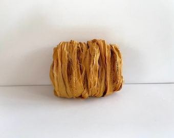 10 Yds Sari Silk Ribbon - Recycled Sari Silk Ribbon - Gold Journaling Ribbon, Sari Ribbon Strips