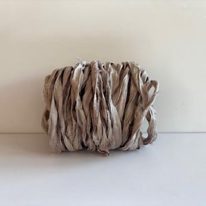 Recycled Silk Sari Ribbon - Sari Silk Ribbon Yardage - Mushroom, 10 Yards Mixed Media Ribbon